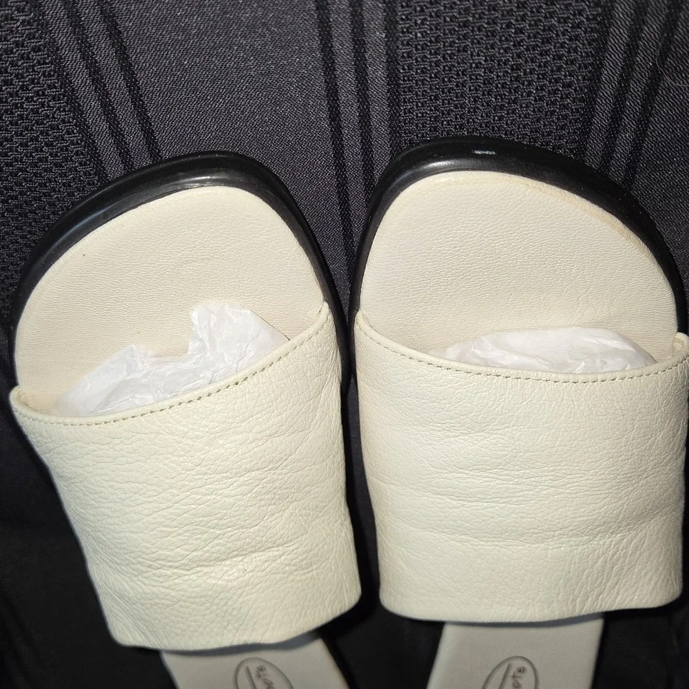 Talbots Wedge Slide‎ Sandals Womens 8.5 Ivory Leather Open Toe Brazil